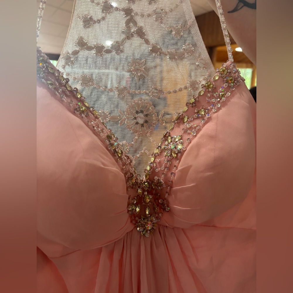 Elegant Pink Beaded Halter Dress